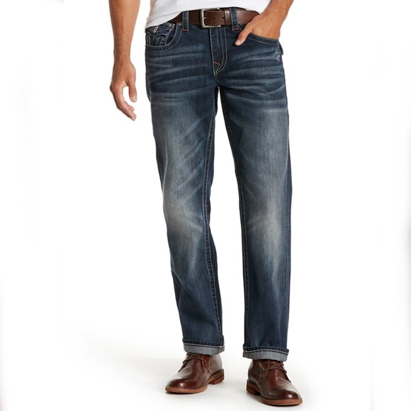 NWT True Religion Straight Fit Big T Denim Jeans Size 42